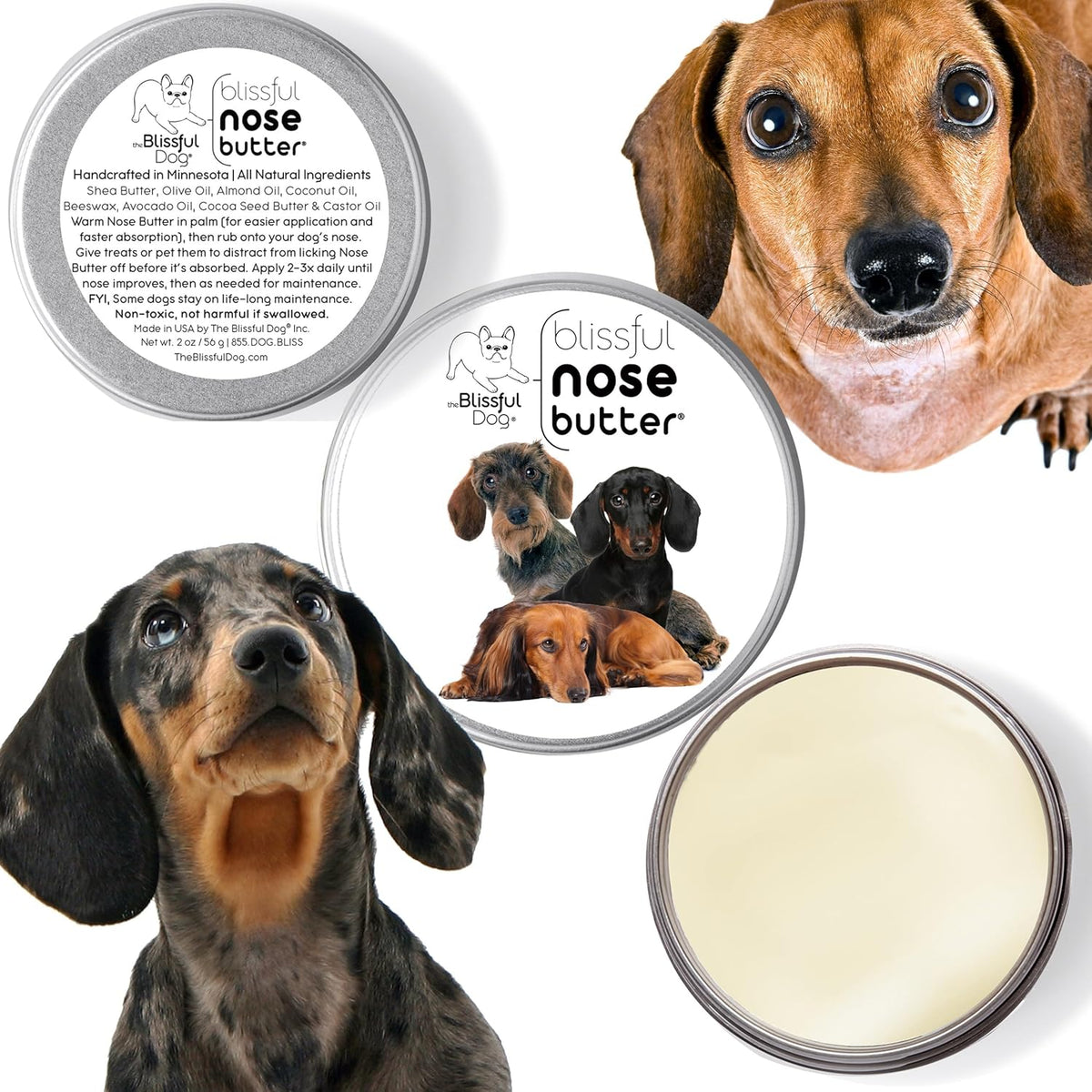 The Blissful Dog Dachshund Nose Butter for Dry, Cracked Skin, Lick-Safe Dog Nose Balm with