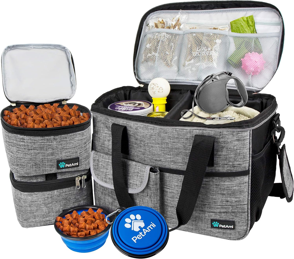 PetAmi Dog Travel Bag - Organizer with Food Container, Bowls & Accessories for Weekend Camping, Cat