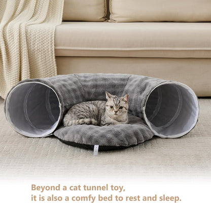Bubble Cat Tunnel for Indoor Cats, Round Peekaboo Cave Toy with Dangling Balls, Donut Tunnel Bed