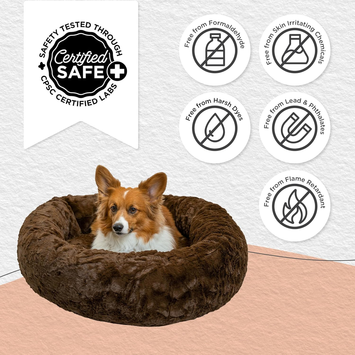 Best Friends by Sheri Original Calming Donut Dog and Cat Bed, Lux Faux Fur, Dark Brown, (30in x