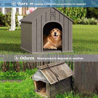 Large Dog House Outdoor Indoor for Medium Large Dogs, Durable Plastic Waterproof Doghouse with Air