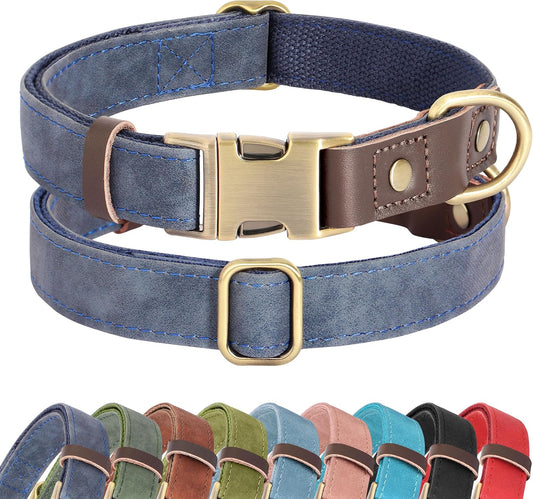 Didog Soft PU Leather Dog Collars for Medium Dogs,Classic Adjustable Dog Collars with Quick Release