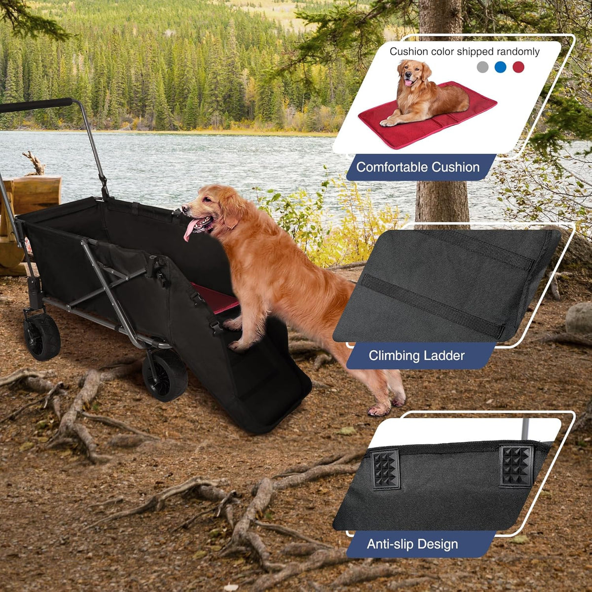 REDCAMP Folding Dog Wagon Cart with Extendable Rear End Heavy Duty, 220L Large Collapsible Utility