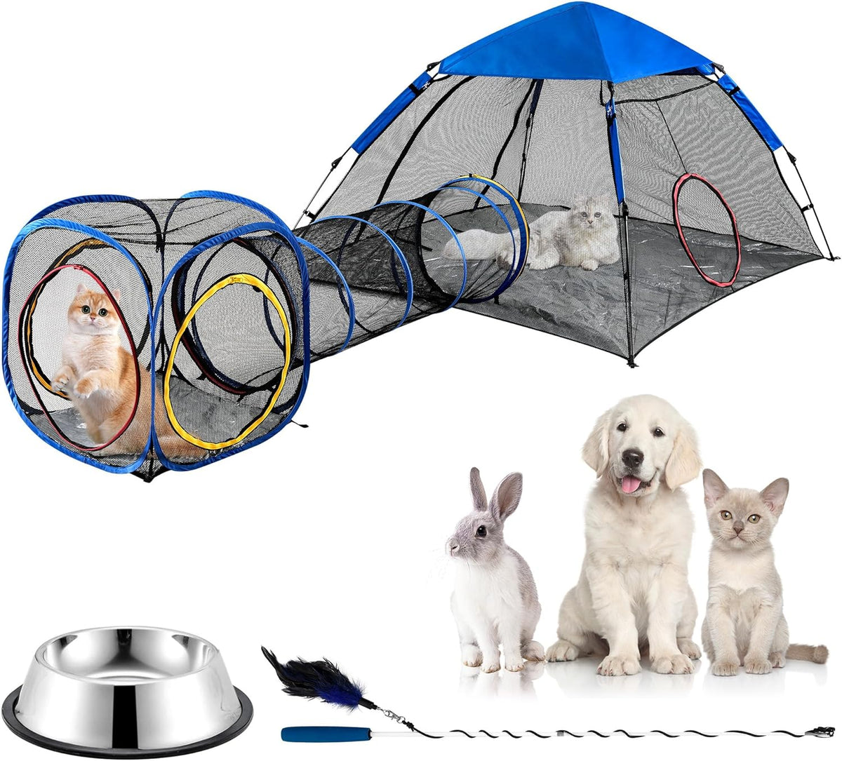 Outdoor Cat Enclosure -Portable Pet Playpen for Outside with Cat Tunnel, Cube Combo,Pet Cage for