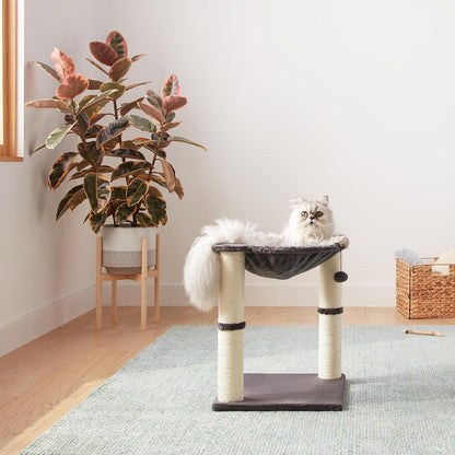 Amazon Basics Cat Condo Tower with Hammock Bed and Scratching Post,Easy to Assemble,Plush