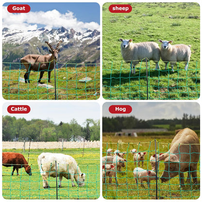 Electric Fence Netting, 164'L x 42.5" H Electric Fence Kit for Livestock, Goat, 14 Posts Double