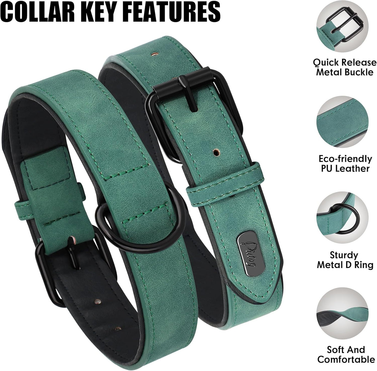 Didog Soft Padded Leather Dog Collar, Breathable Heavy Duty Dog Collar Leather with Adjustable