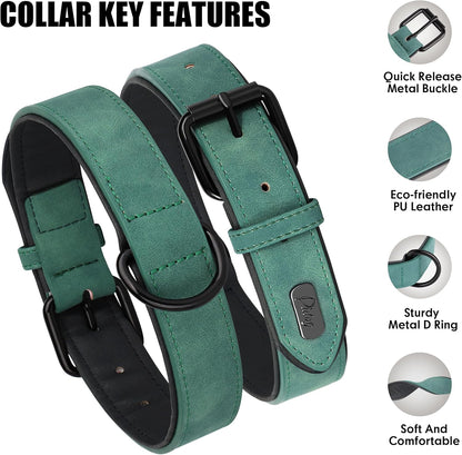 Didog Soft Padded Leather Dog Collar, Breathable Heavy Duty Dog Collar Leather with Adjustable