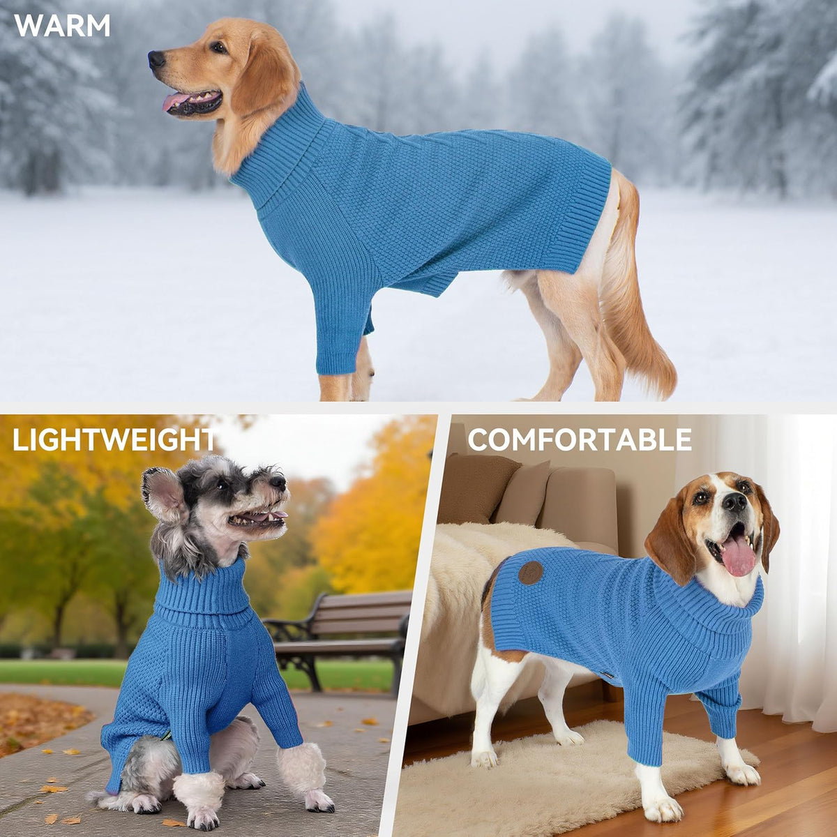 cyeollo Dog Sweaters for Medium Dogs Boy, Stretchy Warm Turtleneck Doggy Clothes for Fall Winter