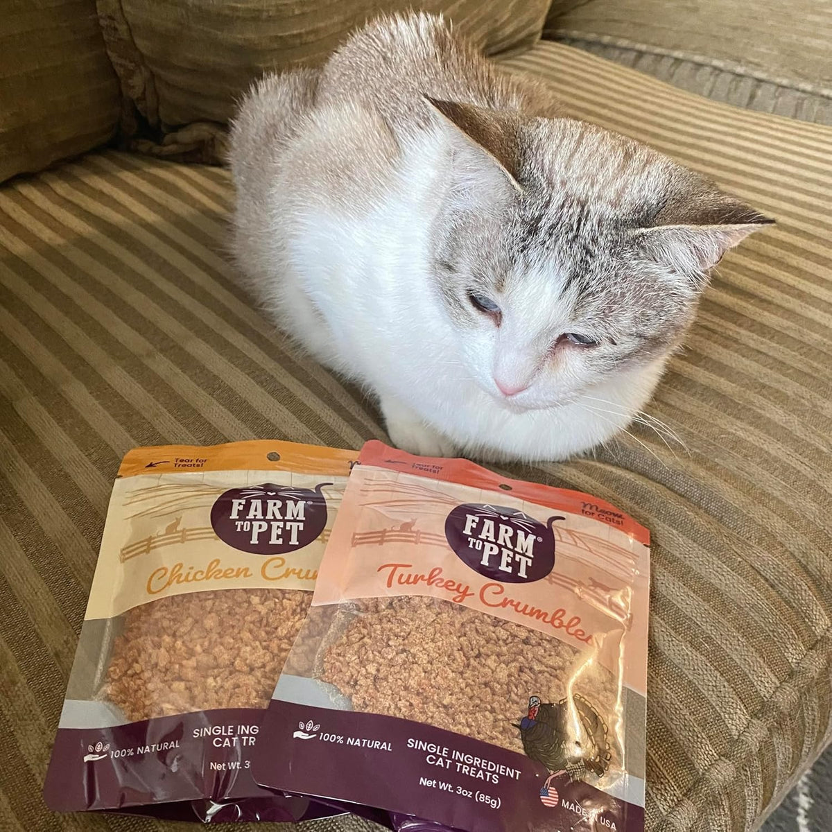Farm To Pet Cat Treat Crumbles | Single Ingredient Chicken and Turkey, Chicken Snacks - Healthy