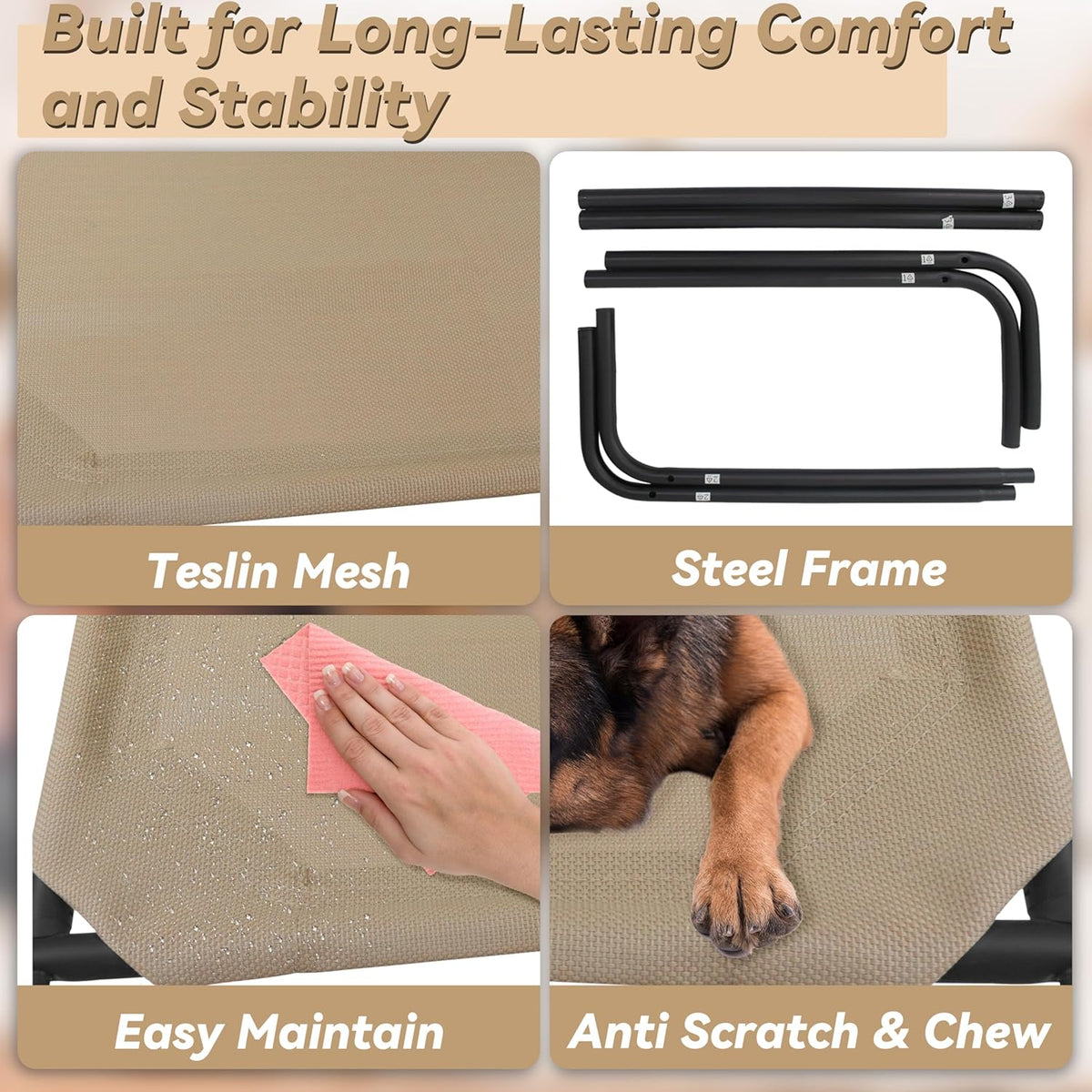 PHYEX Elevated Dog Bed for Large Dogs, Raised Dog Bed with Breathable Mesh, Non Slip, Easy to