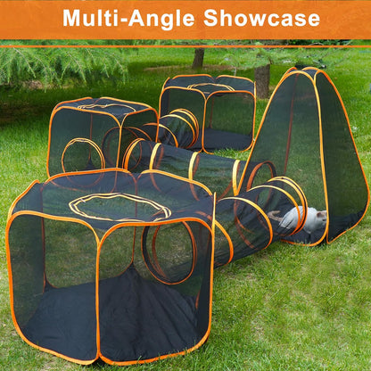 7 in 1 Outdoor Cat Enclosure, Foldable Pop-Up Mesh Playpen Tunnel for Pet Run, Foldable Outside