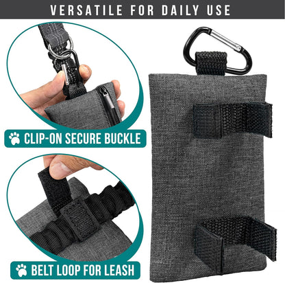 PetAmi Dog Poop Bag Holder for Leash, Dog Waste Bag Dispenser with Clip, Treat Pouch, Walking &