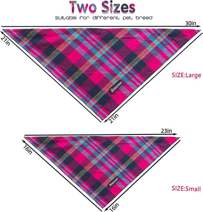 Adjustable Plaid Dog Bandanas,1PC Soft Washable Cotton Triangle Bib Kerchief Scarfs for Small