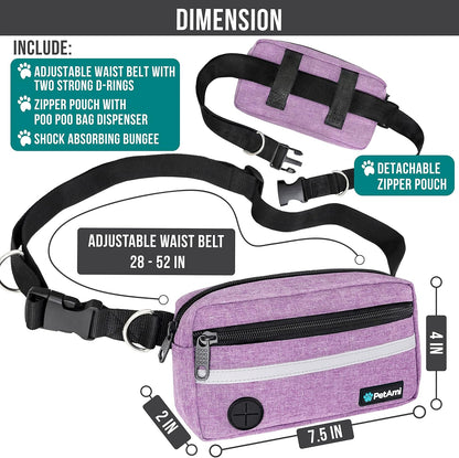 PetAmi Hands Free Dog Leash, Dog Running Leash Belt for Walking Jogging, Dog Waist Zipper Pouch