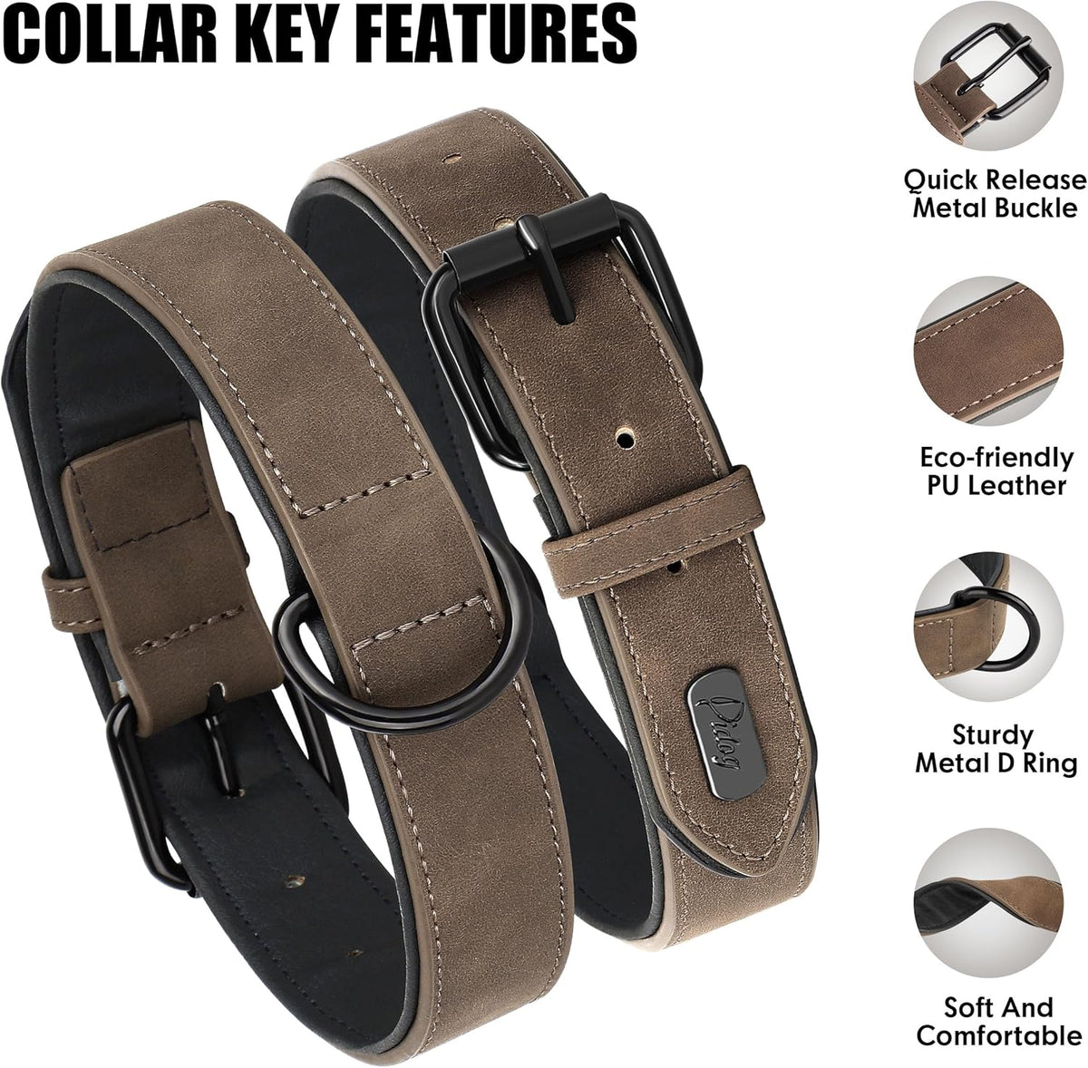 Didog Soft Padded PU Leather Dog Collar, Breathable and Adjustable Dog Collar for Large Dogs