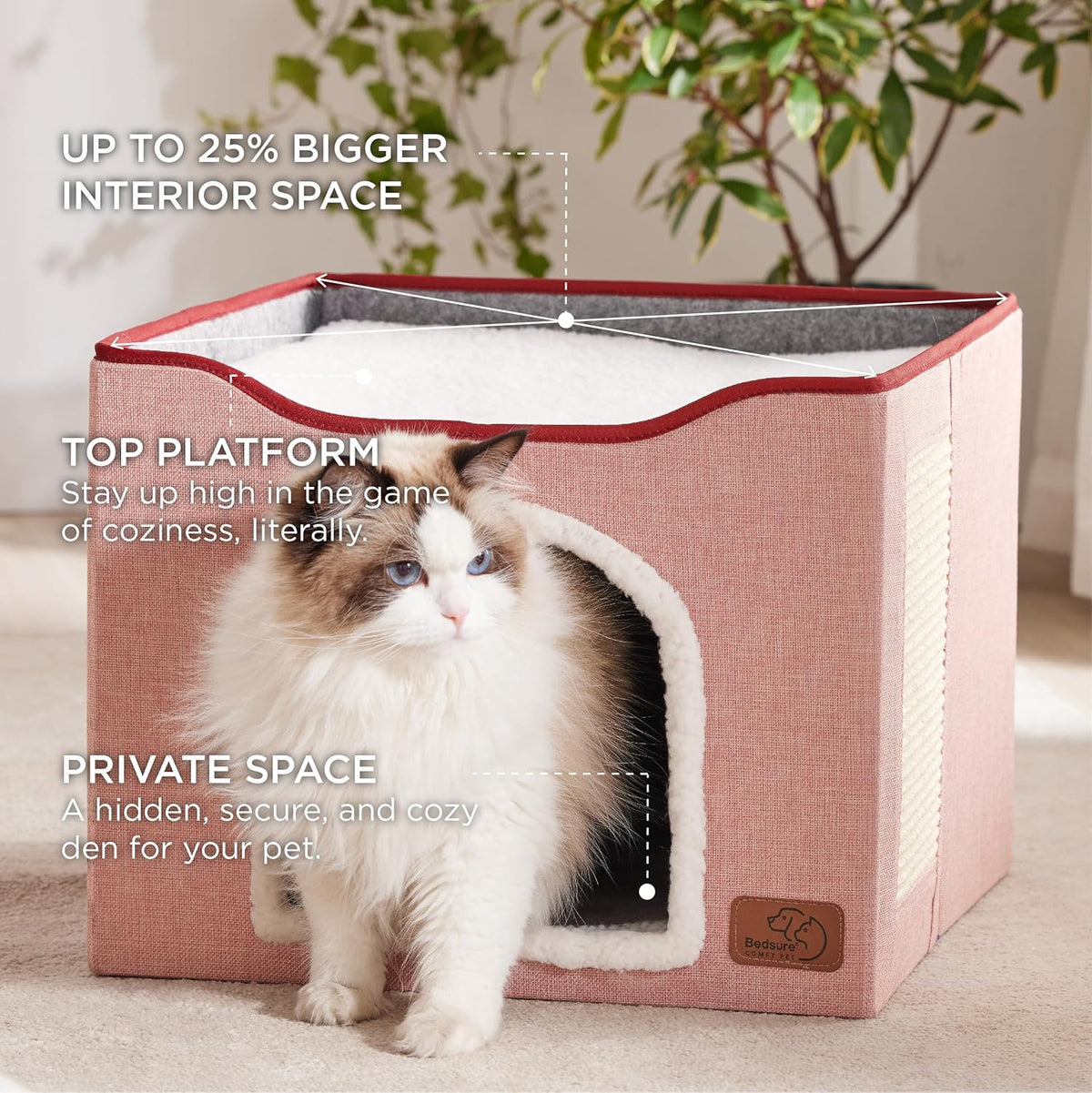 Bedsure Cat Beds for Indoor Cats - Large Cat Cave for Pet Cat House with Fluffy Ball Hanging and