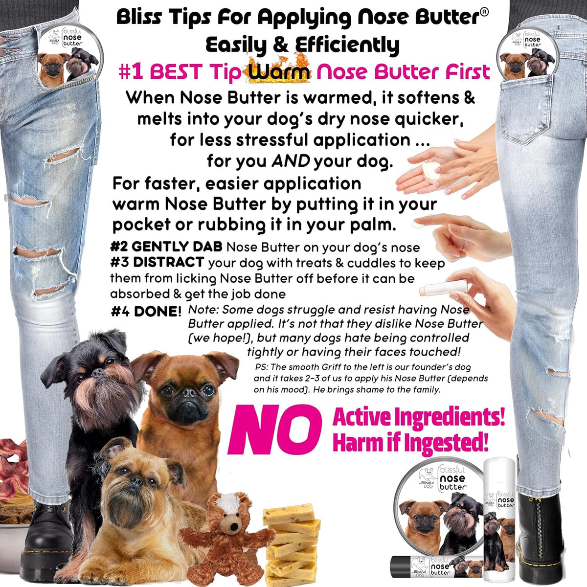 The Blissful Dog Brussels Griffon Nose Butter for Dry, Cracked Skin, Lick-Safe Dog Nose Balm with
