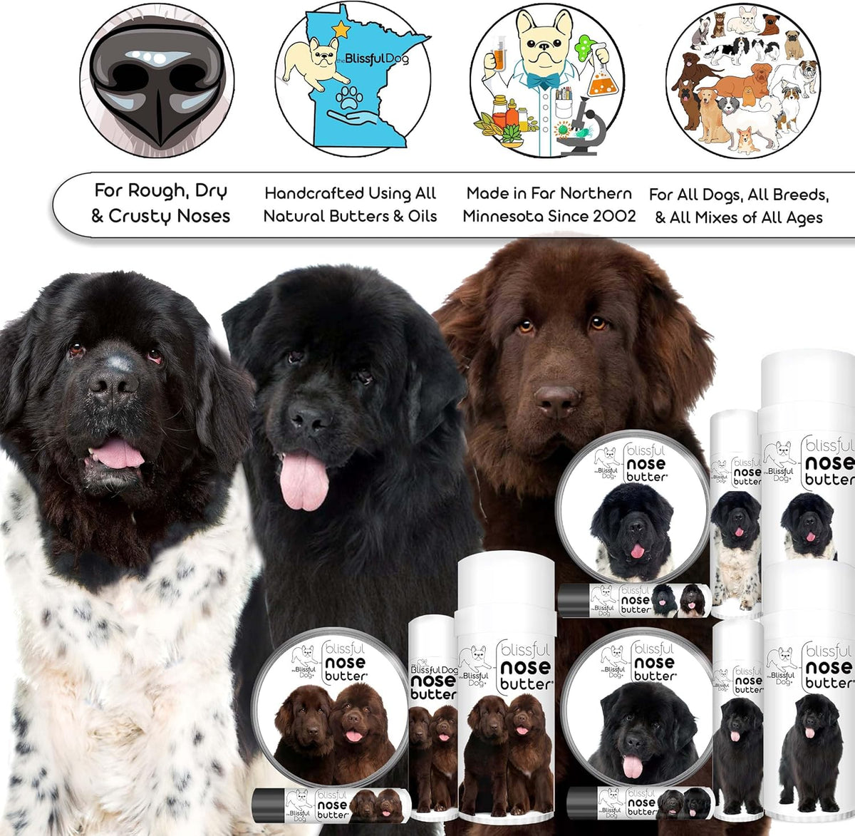 The Blissful Dog Newfoundland Nose Butter for Dry, Cracked Skin, Lick-Safe Dog Nose Balm with