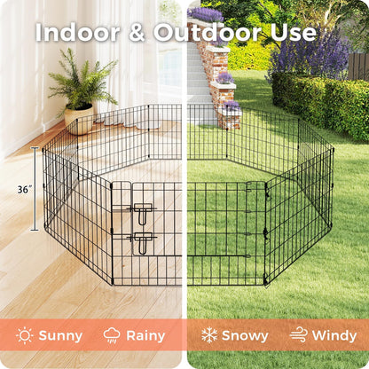 Foldable Dog Playpen 36" Height 8 Panels Metal Exercise Pen with Door - Indoor/Outdoor Dog Play Pen