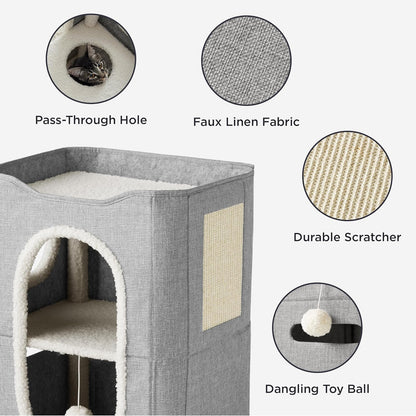 Bedsure 2 Story Cat House - Cat Condos for Indoor Cats with Scratch Pad and Fluffy Ball Hanging