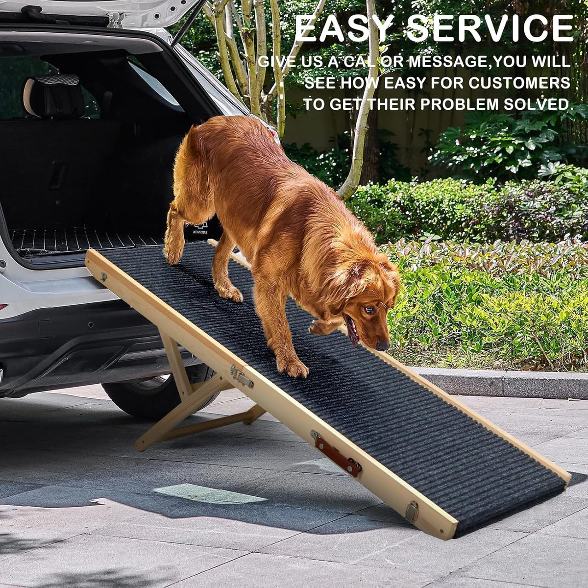 Folding Dog Ramp Safety, Wooden Adjustable Height Pet Ramps, Potable Dog Steps with Non-Slip