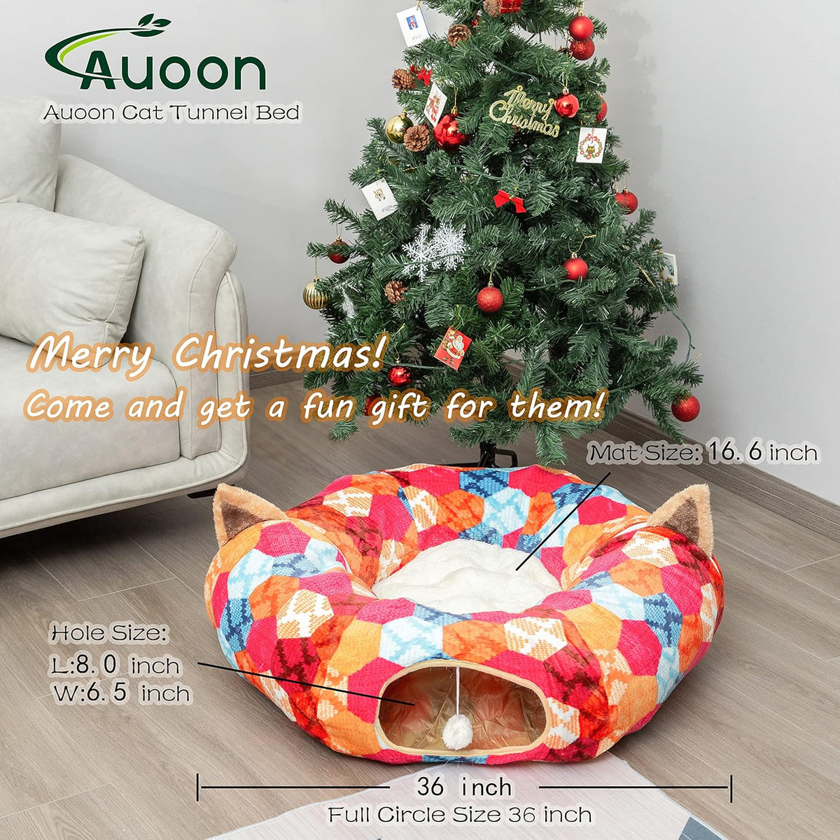 AUOON Cute Cat Donut Tunnel - Interactive Cat Tunnel Bed for Indoor Cats Kitten Kitty Puppy Rabbit