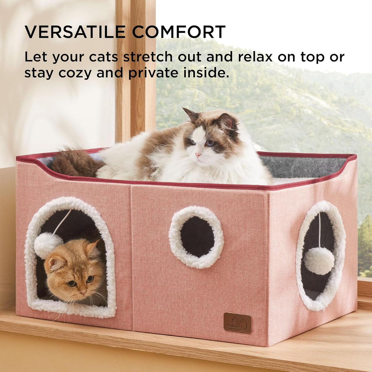 Bedsure Large Cat Beds for Indoor Cats - Extra Wide Cat Cube House for Small Pet with Fluffy Ball