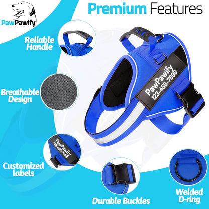PawPawify Custom No Pull Dog Harness with Name and Phone Number, Heavy Duty Personalized Pet Vest