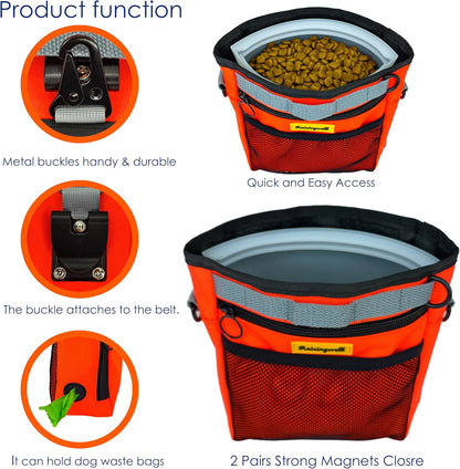 Dog Treat Pouch with Magnetic Closure 4-Cup Silicone Bag Fanny Pack Holder with Clicker 4 Ways to