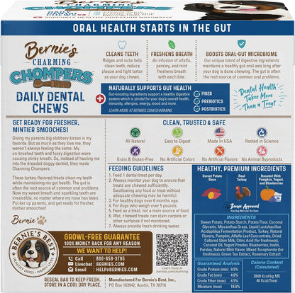Bernie's Charming Chompers - Daily Dental Chews for Dogs - Cleans Teeth, Freshens Breath, + Boosts
