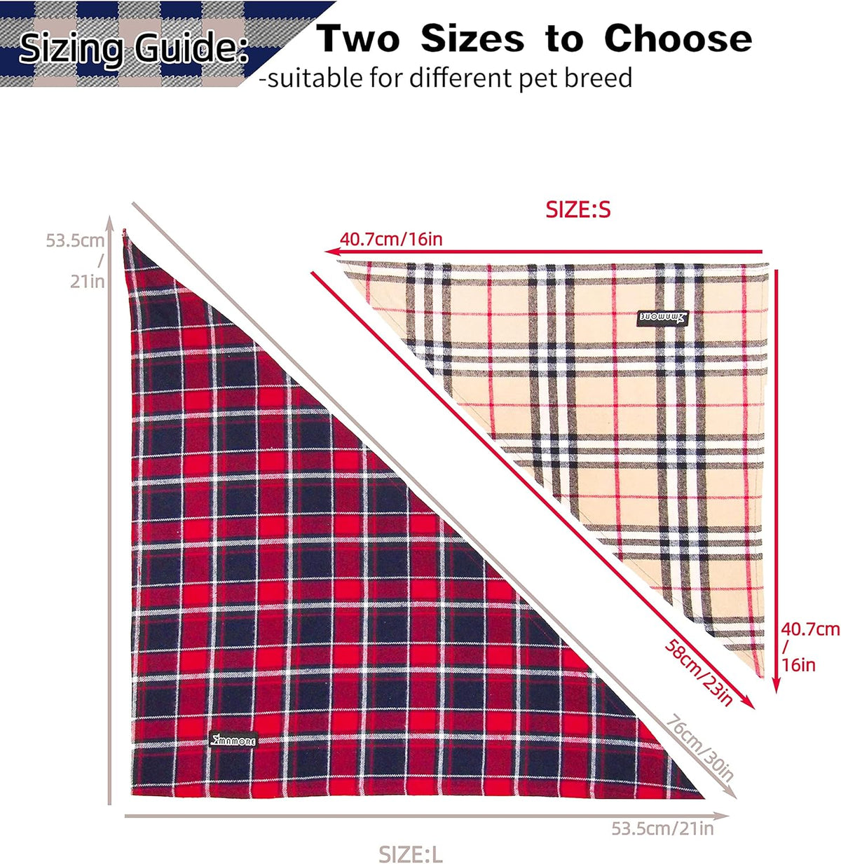 Adjustable Plaid Dog Bandanas,1PC Soft Washable Cotton Triangle Bib Kerchief Scarfs for Small