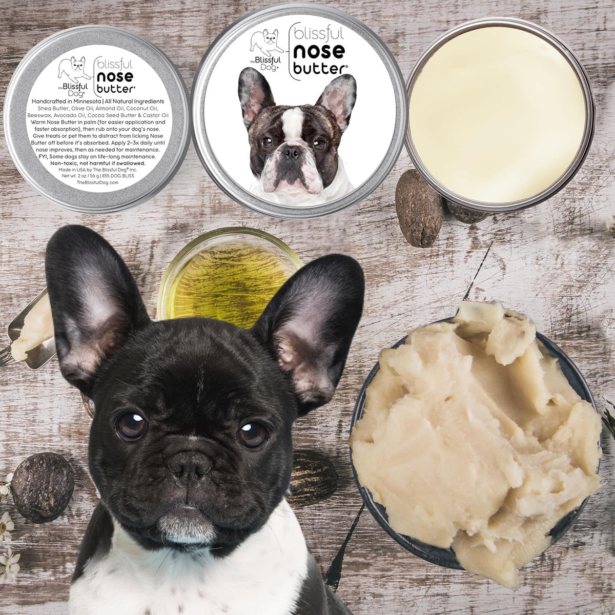 The Blissful Dog Pied French Bulldog Nose Butter, Versatile Dog Nose Balm for Dry Nose, Handcrafted