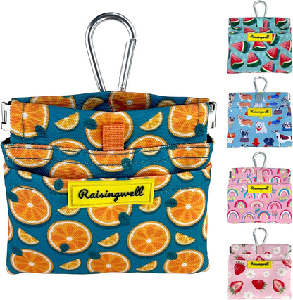 Dog Treat Pouch,Cotton Pocket Sized Training Holder, Hand Free Walking Funny Bag with Carabiner