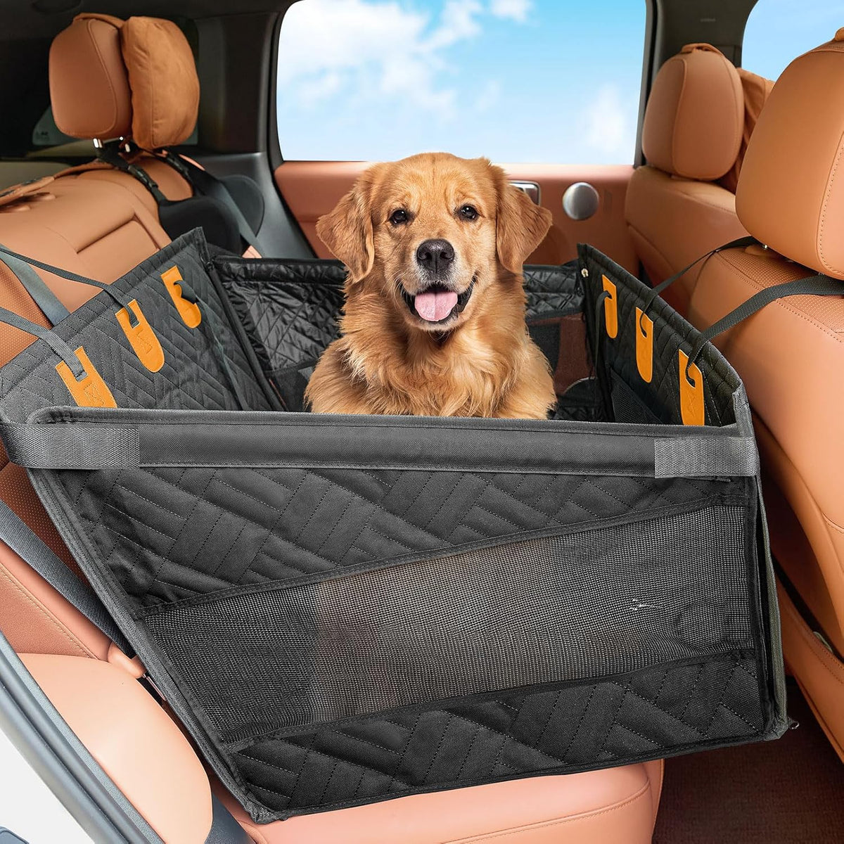 Kohree Dog Car Seat Cover for Medium Large Dogs, Hard Bottom Dog Car Seat Cover for Back Seat