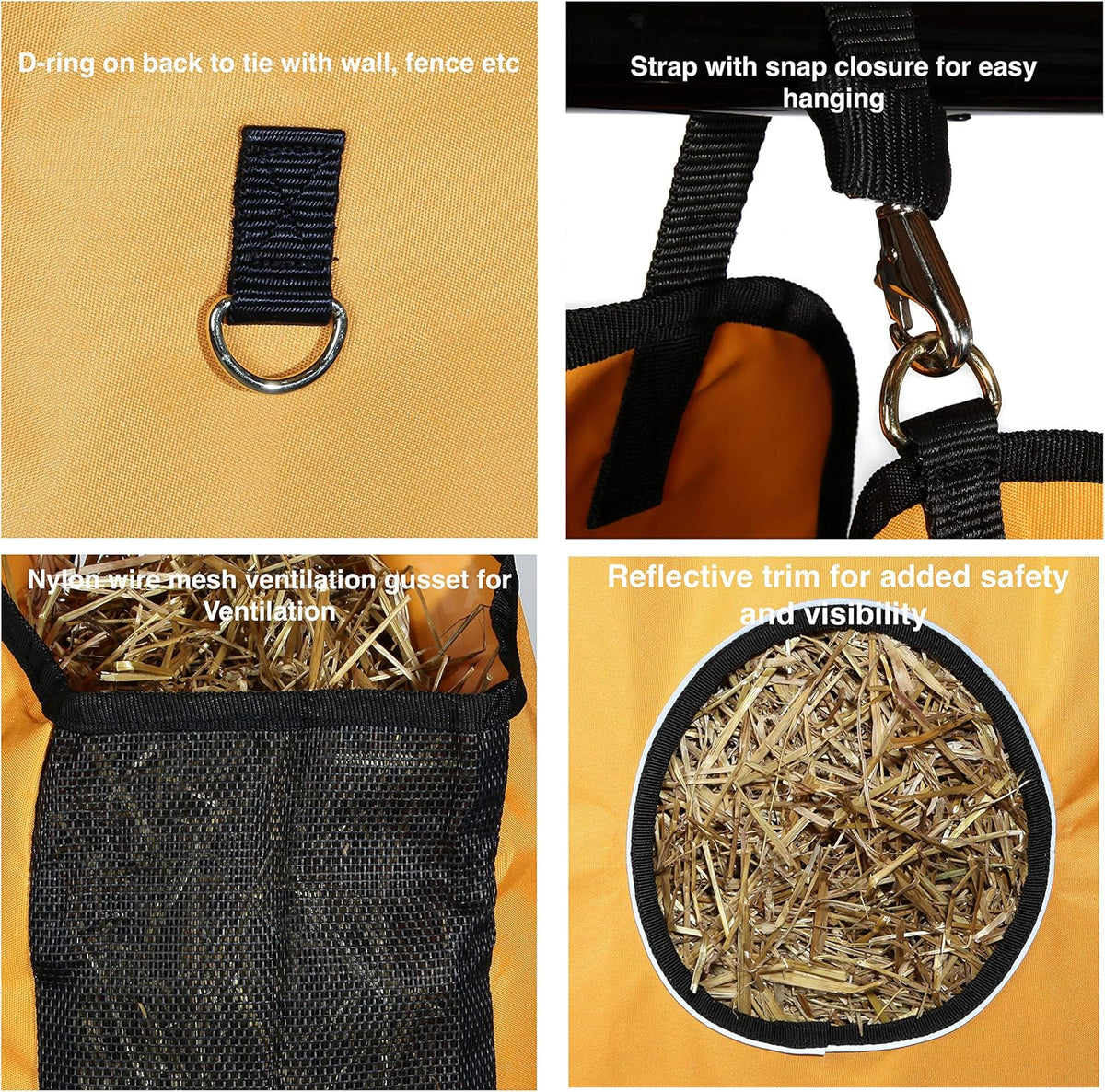 Majestic Ally 1200 D Hay Feeder Tote Bag for Horses, Sheep with Reflective Trim- Reduces Waste