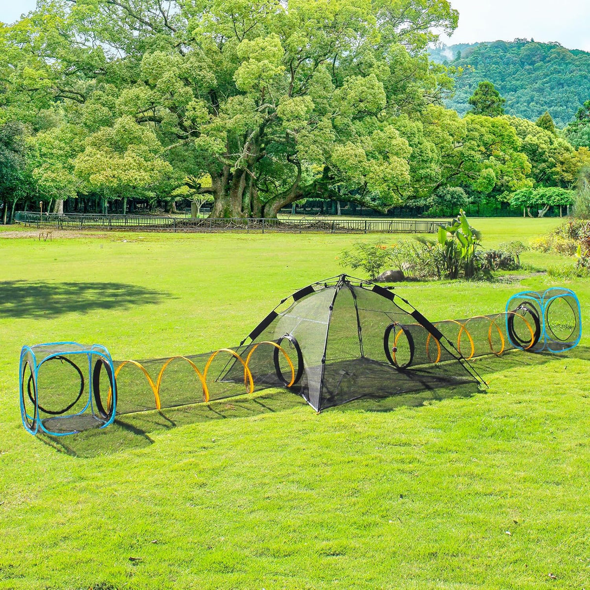 Pet Play Tunnel + Cube(with Three Ways) for Indoor and Outdoor, Kitty Play House, Cat Enclosures