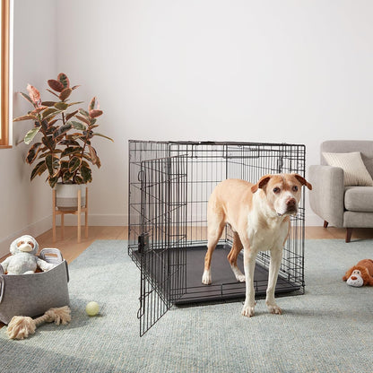 Amazon Basics Durable, Foldable Metal Wire Dog Crate with Tray, Double Door, 48 x 30 x 32.5 in
