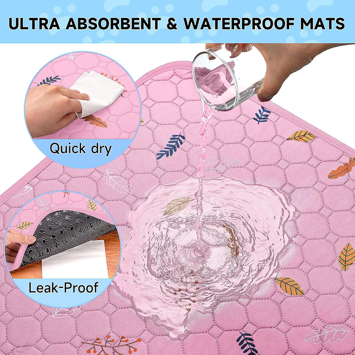 Sunheir Washable Pee Pads for Dogs 2-Pack Reusable Puppy Pads Pet Training Pads, Waterproof Dog Pee