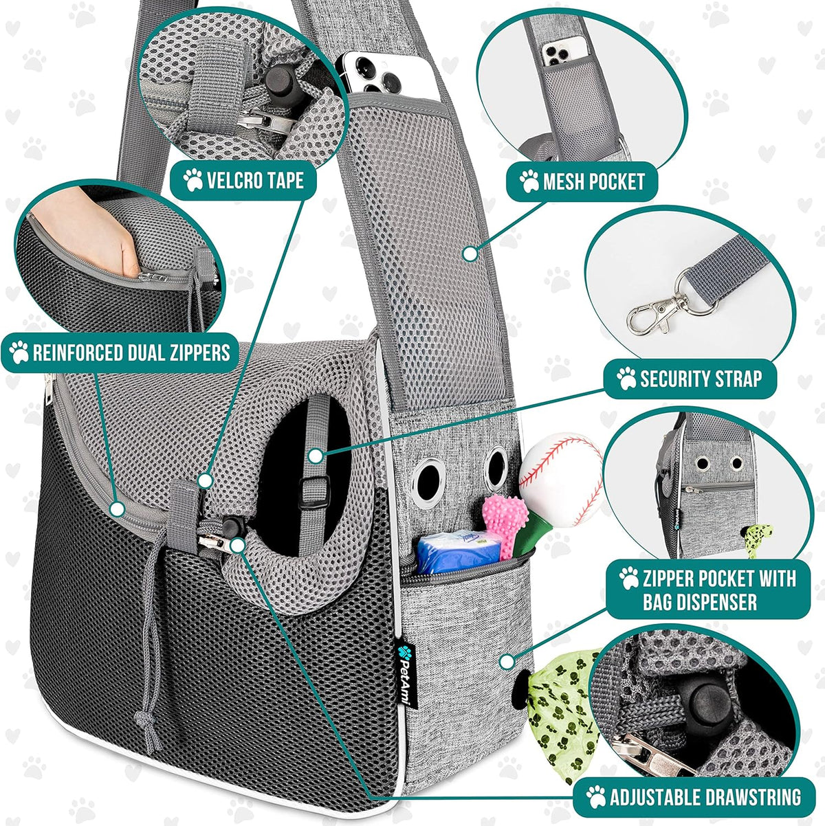 PetAmi Small Dog Sling Carrier, Soft-Sided Crossbody Puppy Carrying Purse Bag, Adjustable Sling Pet