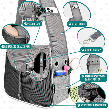 PetAmi Small Dog Sling Carrier, Soft-Sided Crossbody Puppy Carrying Purse Bag, Adjustable Sling Pet