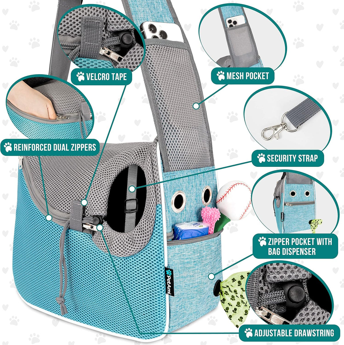 PetAmi Small Dog Sling Carrier, Soft-Sided Crossbody Puppy Carrying Purse Bag, Adjustable Sling Pet