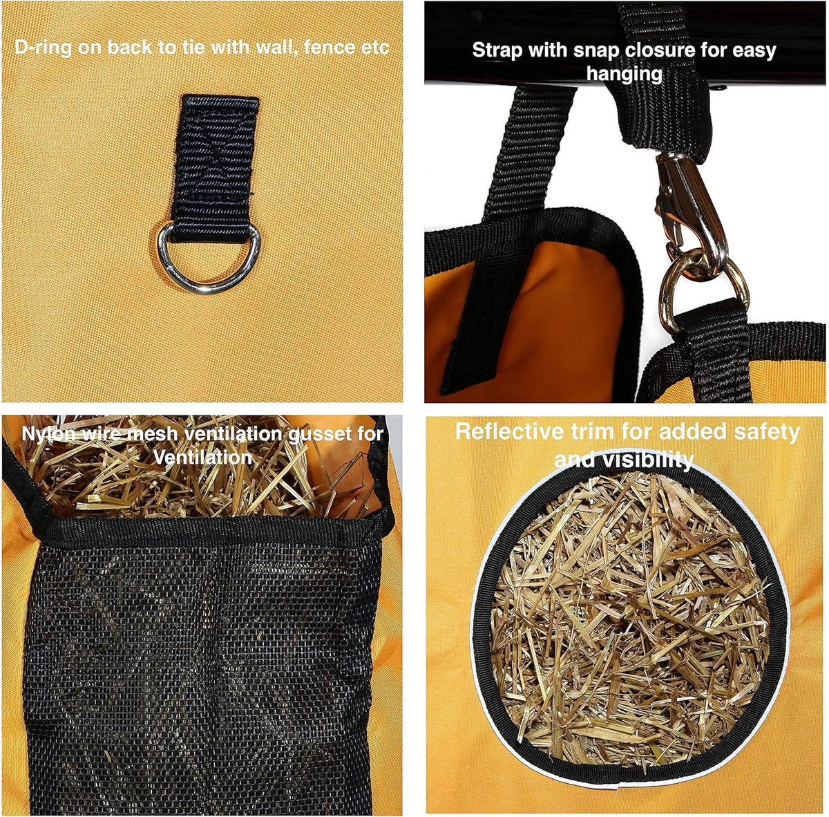 Majestic Ally 1200 D Hay Feeder Tote Bag for Horses, Sheep with Reflective Trim- Reduces Waste