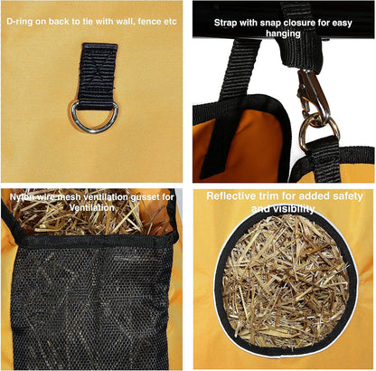 Majestic Ally 1200 D Hay Feeder Tote Bag for Horses, Sheep with Reflective Trim- Reduces Waste