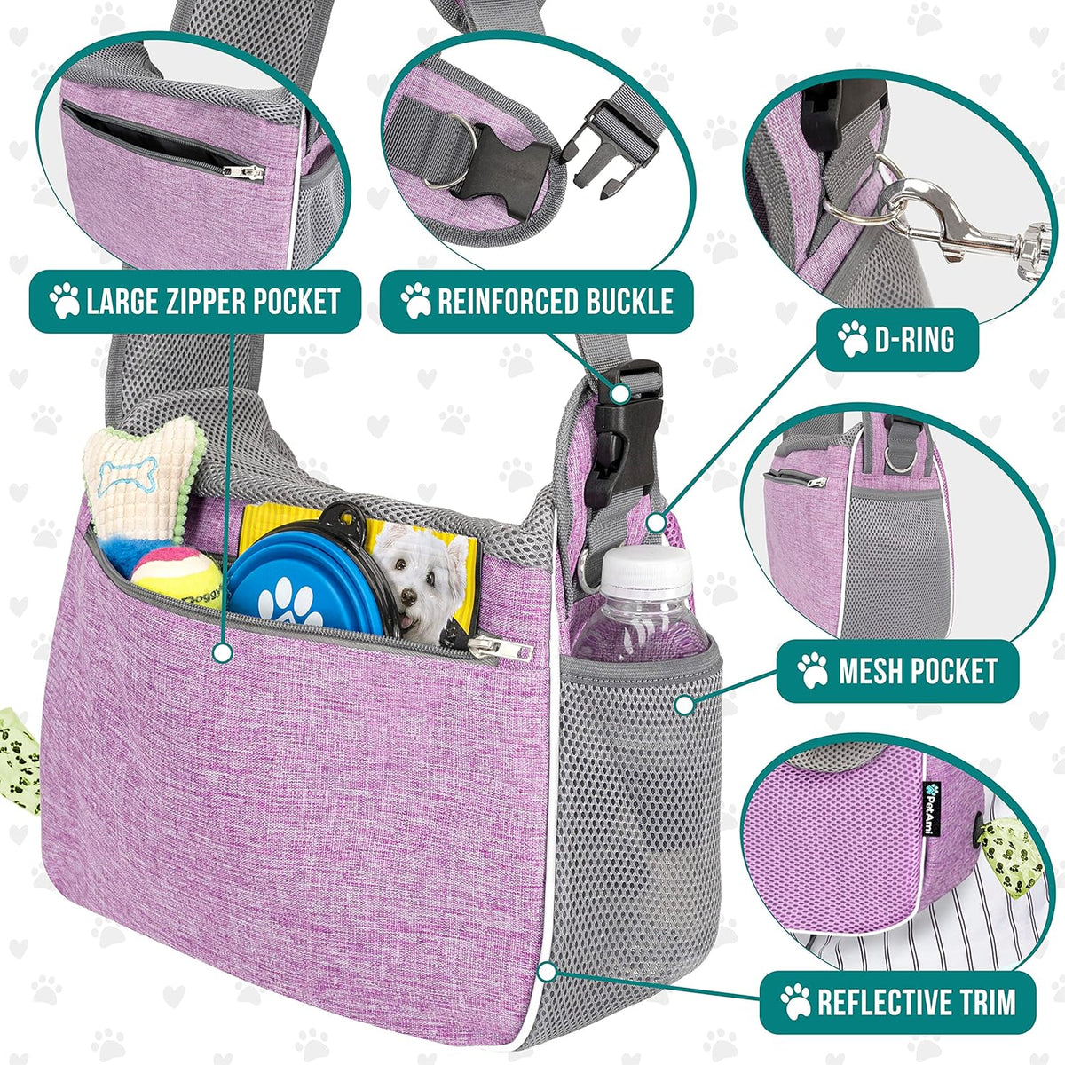 PetAmi Small Dog Sling Carrier, Soft-Sided Crossbody Puppy Carrying Purse Bag, Adjustable Sling Pet