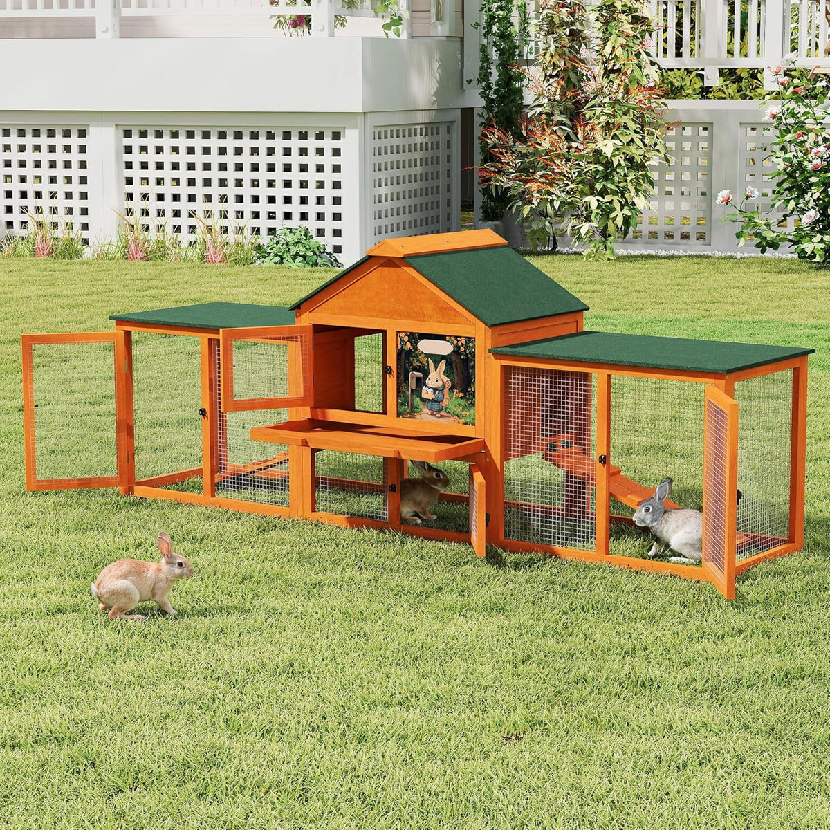 COZIWOW 82” Extra Large Fashion Wooden Outdoor Rabbit Hutch Bunny Cage Indoor Easy to Assemble and