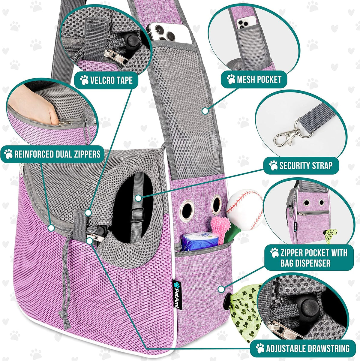 PetAmi Small Dog Sling Carrier, Soft-Sided Crossbody Puppy Carrying Purse Bag, Adjustable Sling Pet