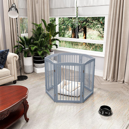 Freestanding Pet Gate for Dogs, Indoor Wooden Foldable Dog Gate for House, Extra Wide, Pet Fence