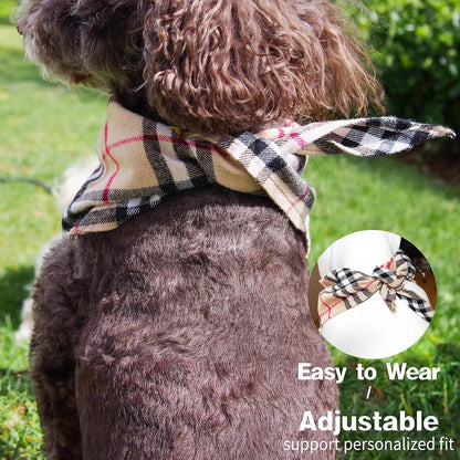 Adjustable Plaid Dog Bandanas,1PC Soft Washable Cotton Triangle Bib Kerchief Scarfs for Small