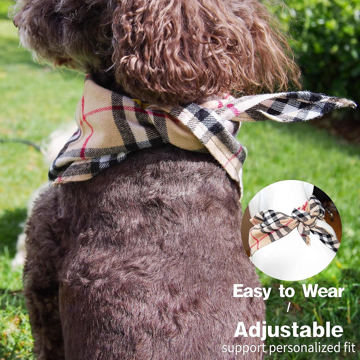 Adjustable Plaid Dog Bandanas,1PC Soft Washable Cotton Triangle Bib Kerchief Scarfs for Small